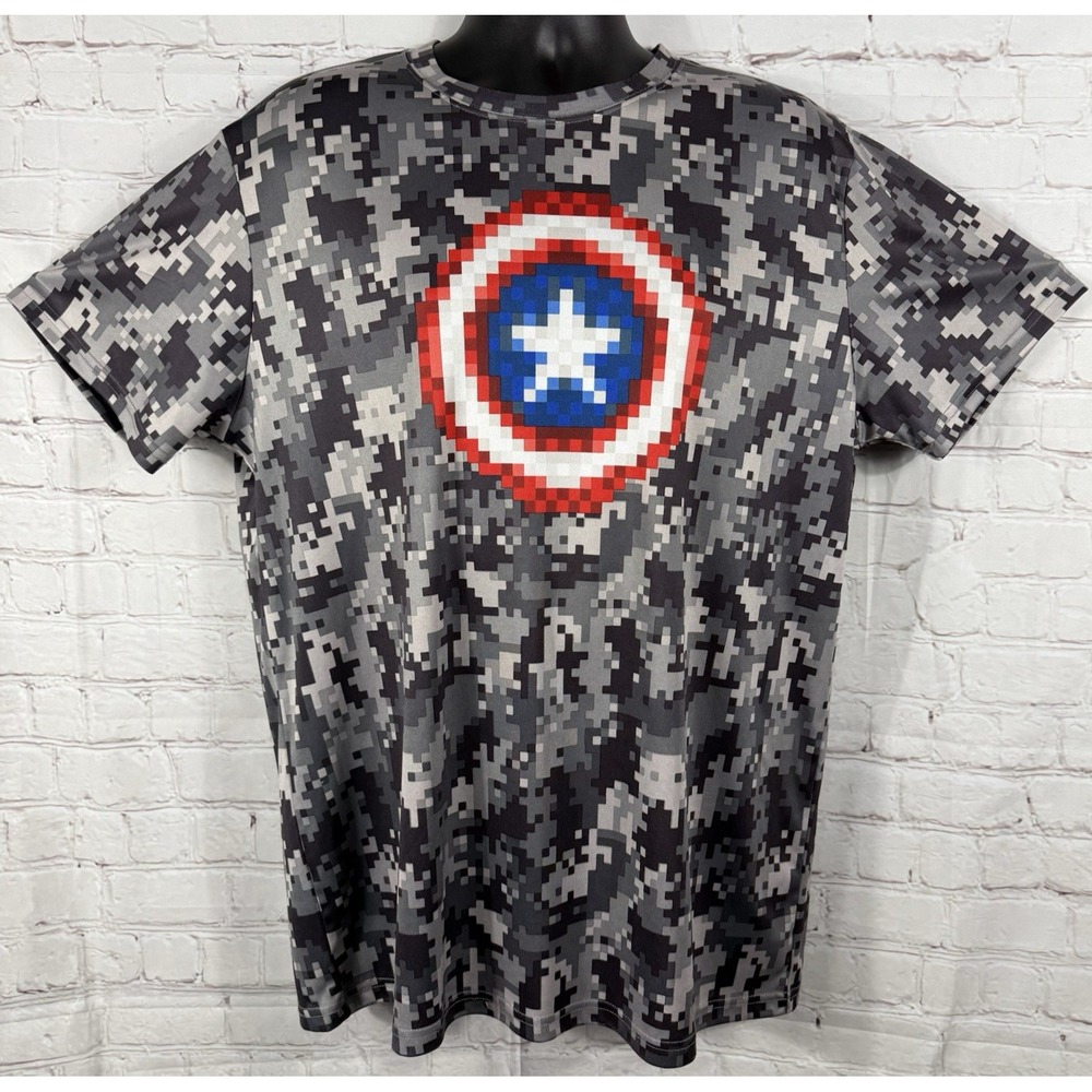 Marvel Captain America Logo T-Shirt Men's 2XL 50/52 Gray Pixelated Digital Camo
